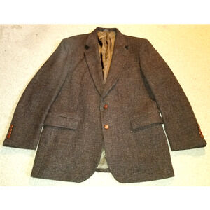 VINTAGE Mens Blazer-HARRIS TWEED/WOOLRICH-brown herringbone Scottish wool-48L